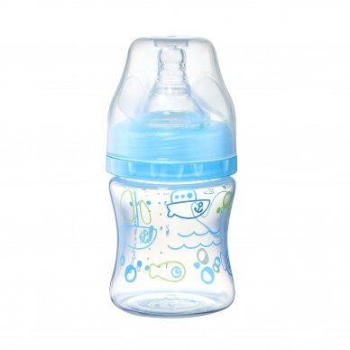 BabyOno anti colic wide neck plastic bottle, 120 ml blue 402/03