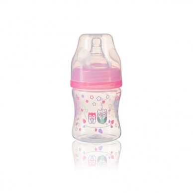 BabyOno anti colic wide neck plastic bottle, 120 ml pink 402/02