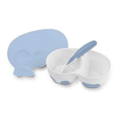 Two-chamber baby bowl with spoon 1067/01, blue 2