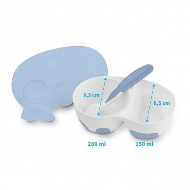 Two-chamber baby bowl with spoon 1067/01, blue 6