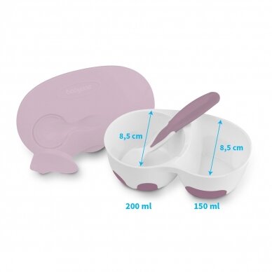 Two-chamber baby bowl with spoon 1067/02, pink 6