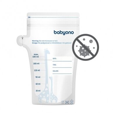 BabyOno maišeliai motinos pienui laikyti užšaldyti 30 vnt x180 ml 1084 4