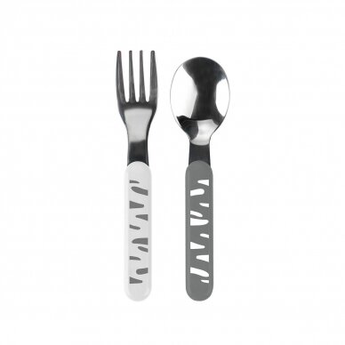 Stainless steel baby spoon and fork, grey, 1065/01