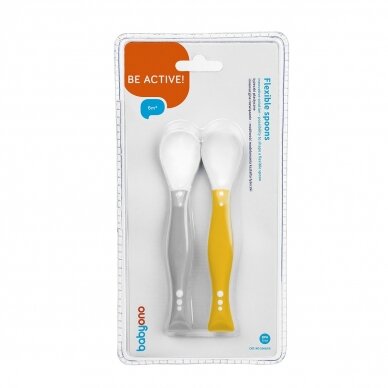 BabyOno plastic spoons for babies 2 pcs. grey-yellow, 1066/05 2