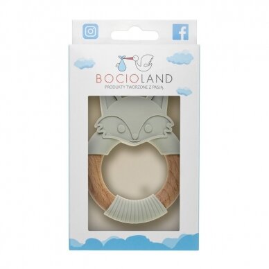 Bocioland Wood and silicone teether FOX gray, BOC0522 2