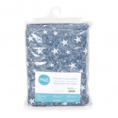 Baby blanket (75x100) + pillow (30x40) Denim Style Stars blue 2