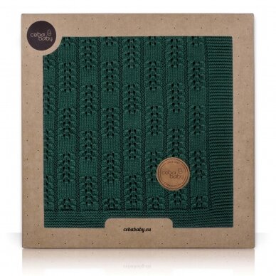 Knitted blanket in gift box (90x90) Herringbone Emerald 2