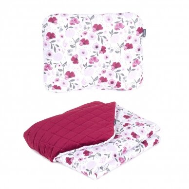 Baby blanket (75x100) + pillow (30x38), flowers Orphans, dark red