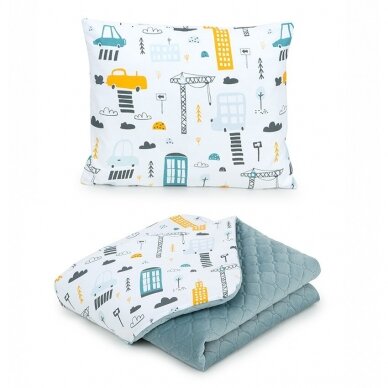 Baby blanket (75x100) + pillow (30x38) town, grey