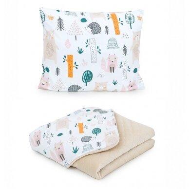 Baby blanket (75x100) + pillow (30x38) Forest, cream