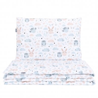 2pcs bedding set (A) owl, rabbit, white