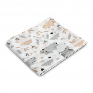 MUSLIN SWADDLE BLANKET OWLS, 70x80