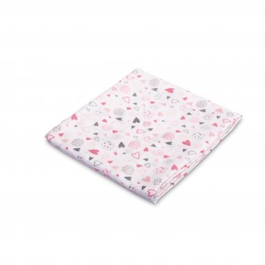 MUSLIN DIAPER 70X80 – HEARTS PINK-GREY, 70x80