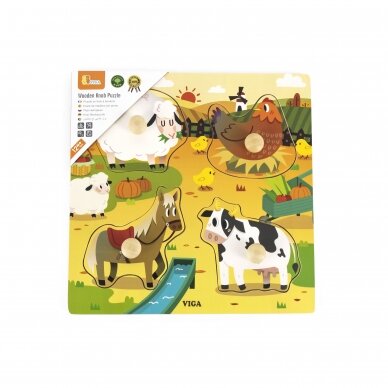 VIGA Wooden Knob Puzzle - Farm Animals 44592 1