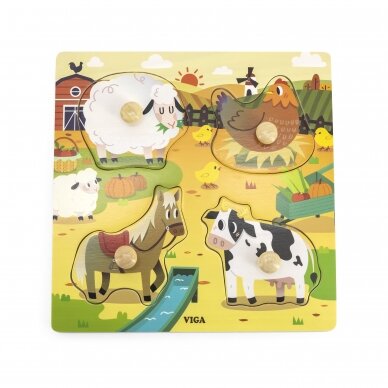 VIGA Wooden Knob Puzzle - Farm Animals 44592