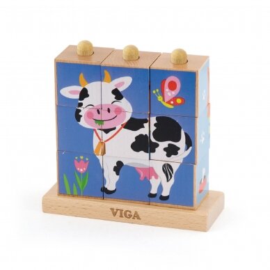 VIGA Stacking Cube Puzzle - Farm Animals 50833 1