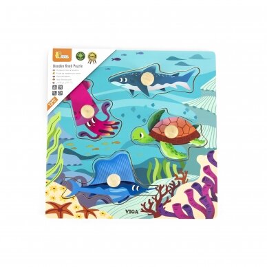 VIGA Wooden Knob Puzzle - Sea Animals 44594 1